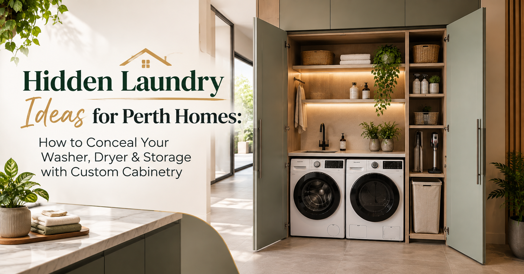 Hidden laundry ideas with custom cabinetry for Perth homes